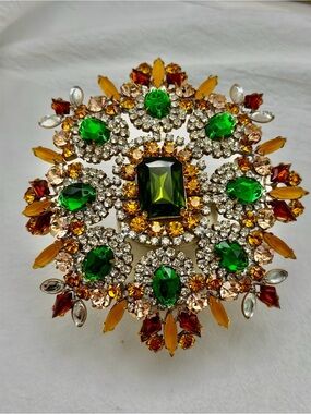 Vintage Czech Glass Brooch Massive Bijoux MG